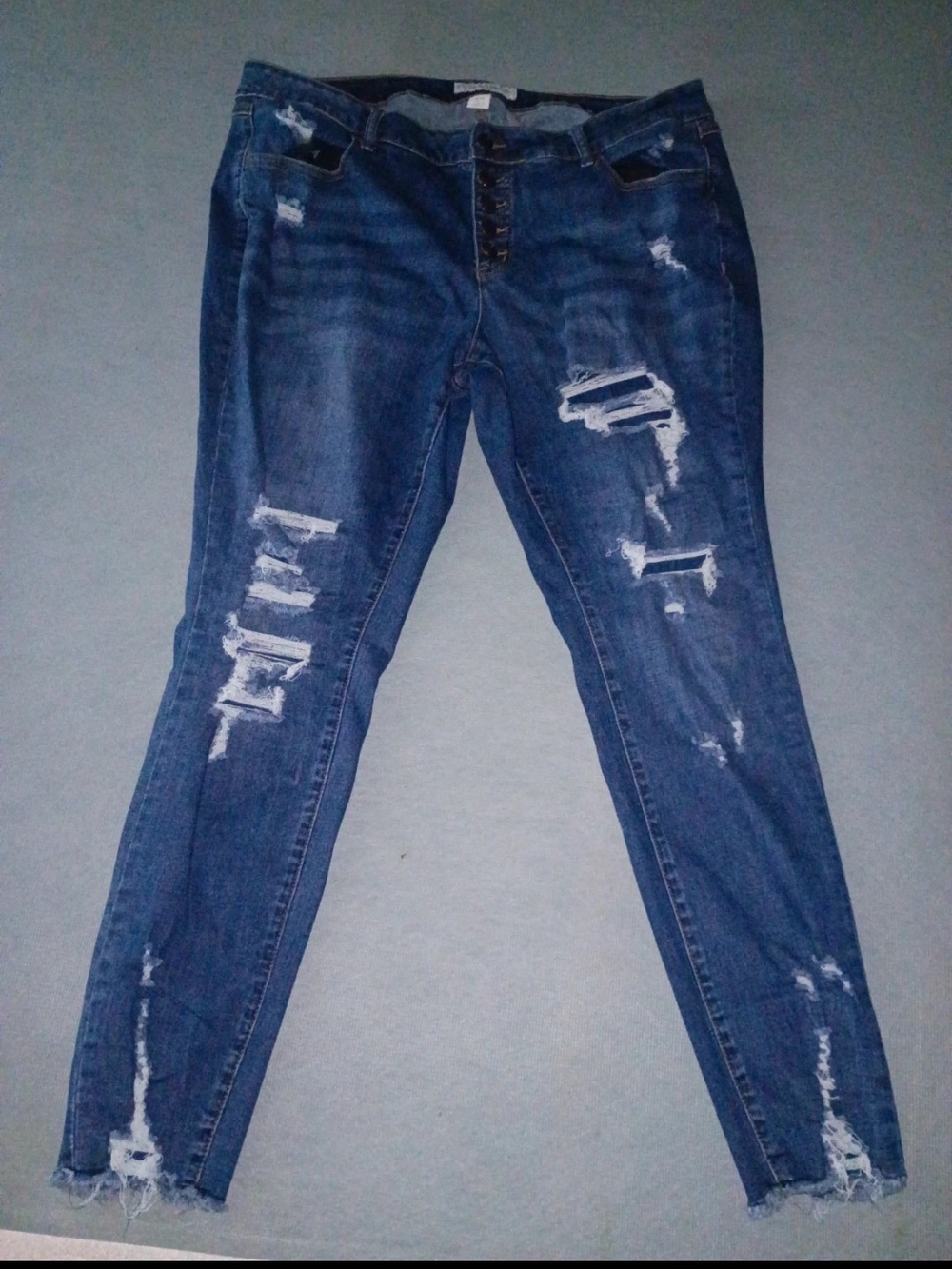 Denim&Co Dark Blue Distressed Skinny Jeans